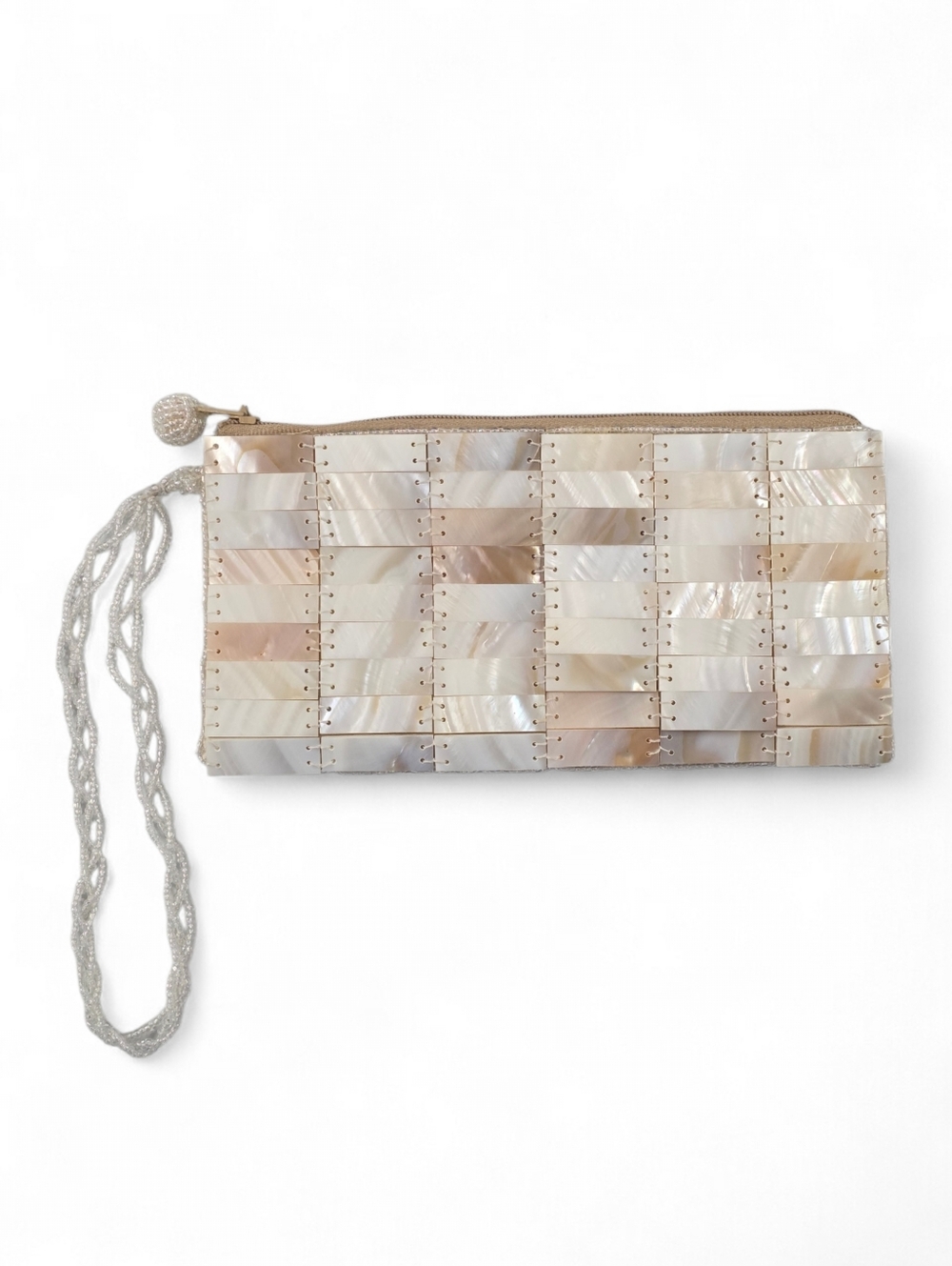 Mad by Design Mother of Pearl Clutch Wristlet Beaded Evening Coastal 90s Y2K